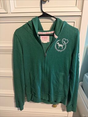 Vintage Y2K PINK Victoria's Secret by Victoria’s Secret Green Zip-Up Hoodie
